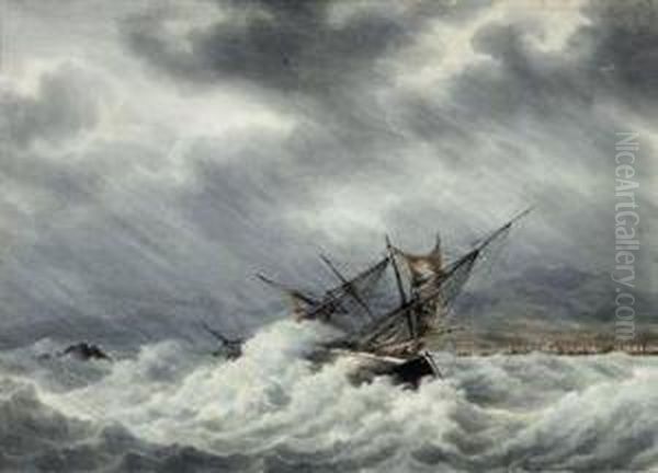 The French Brig Oil Painting by Francois Geoffroy Roux