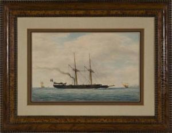 Chaloupe Canonniere En Bois A Trois Canons Oil Painting by Francois Geoffroy Roux