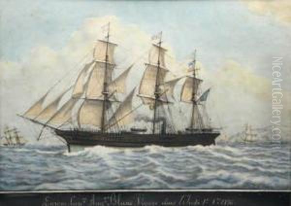 Le Trois Mats Europe, Capitaine Auguste Blanc, Voyage Dans L'inde Oil Painting by Francois Geoffroy Roux