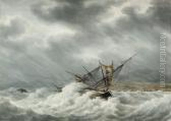 The French Brig Oil Painting by Francois Geoffroy Roux