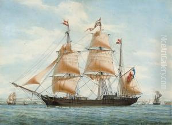 The French Merchant Barque Oil Painting by Francois Geoffroy Roux