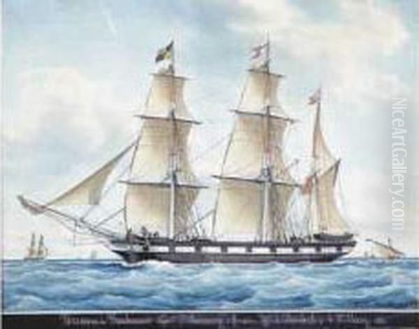 Le Trois Mats Porcon De La 
Barbinais, Capitaine J. Le Monnier, Armateur J. Deville Et A. Ste Mary Oil Painting by Francois Geoffroy Roux