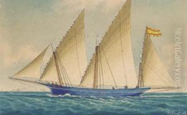 The Spanish Xebec Libertad In The Mediterranean Oil Painting by Louis Francois Pros. Roux