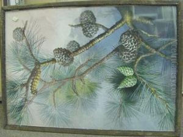 Pine Branches With Catapillar Oil Painting by Marian Ellis Rowan