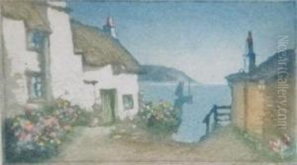 Granny Green's Cottage, St. Mawes. Oil Painting by Claude Hamilton Rowbotham