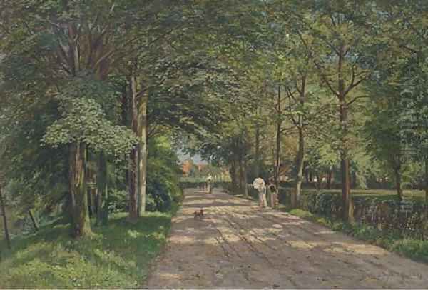 A stroll along a sunlit avenue Oil Painting by Wilhelm Degode