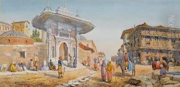 Entrance To The Hagia Sophia,constantinople Oil Painting by Claude Hamilton Rowbotham