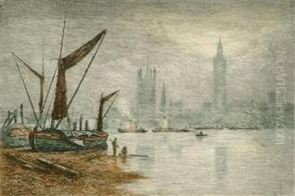 Westminster Oil Painting by Claude Hamilton Rowbotham