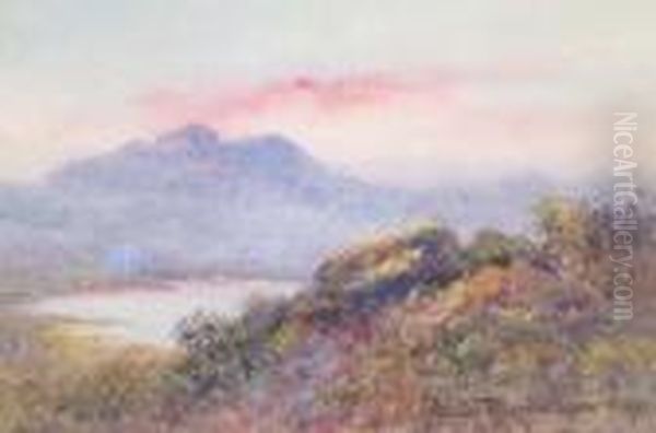 Sunset Over A Lake Oil Painting by Claude Hamilton Rowbotham