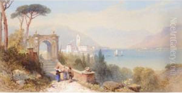 Italian Lake Scene Oil Painting by Thomas Leeson Rowbotham