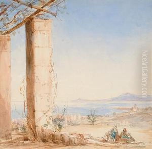 View Over A Mediterranean Coastline Oil Painting by Thomas Leeson Rowbotham