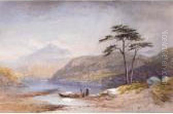 Figures By A Boat On The Shore Of Loch Lomond, Scotland Oil Painting by Thomas Leeson Rowbotham