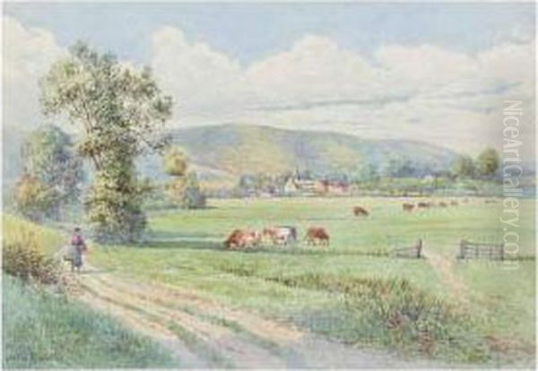 Bury Near Amberley, Sussex Oil Painting by Thomas Leeson Rowbotham