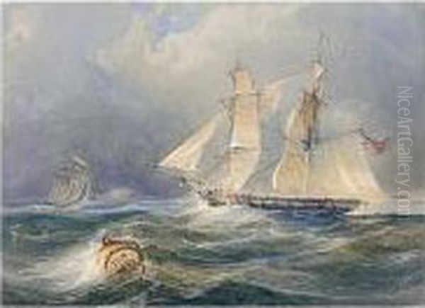 A Frigate In A Stiff Breeze Oil Painting by Thomas Leeson Rowbotham