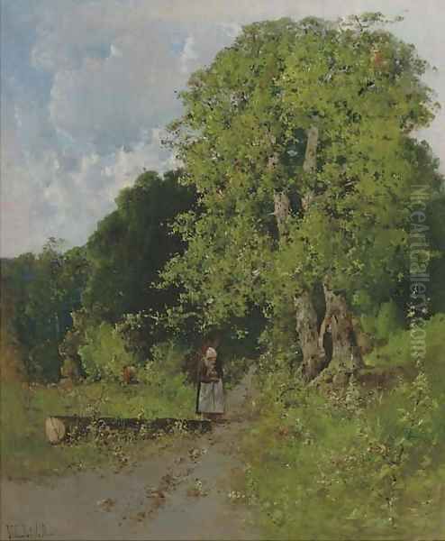 La faret a l'Isle Adam, Seine et Oise gathering wood in the forest Oil Painting by Victor Viollet-Le-Duc