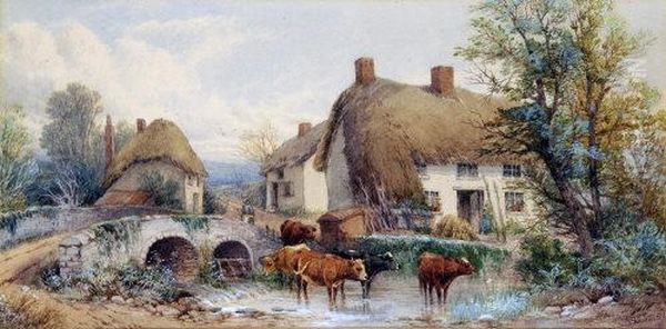 Cattle In The Stream Oil Painting by Thomas, Tom Rowden