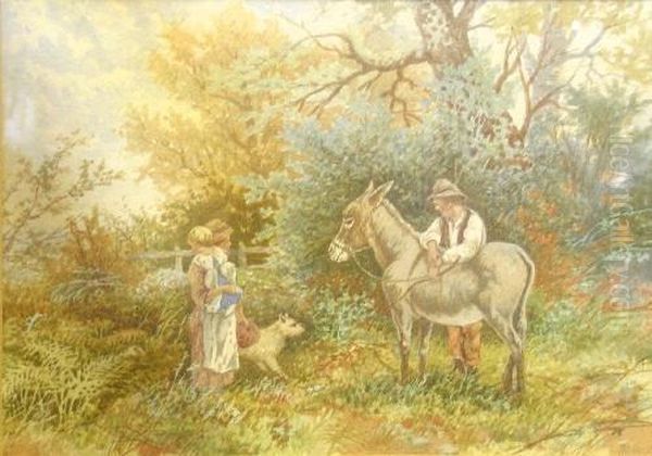 Figures And Donkey By Afence Oil Painting by Thomas, Tom Rowden