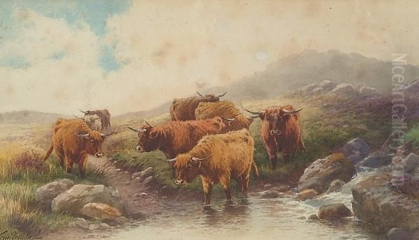 The River Ockment And Belstone Tor - With Cattle Watering Oil Painting by Thomas, Tom Rowden