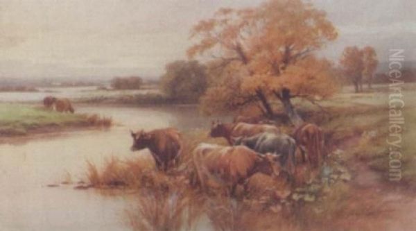 Cattle Watering Oil Painting by Thomas, Tom Rowden