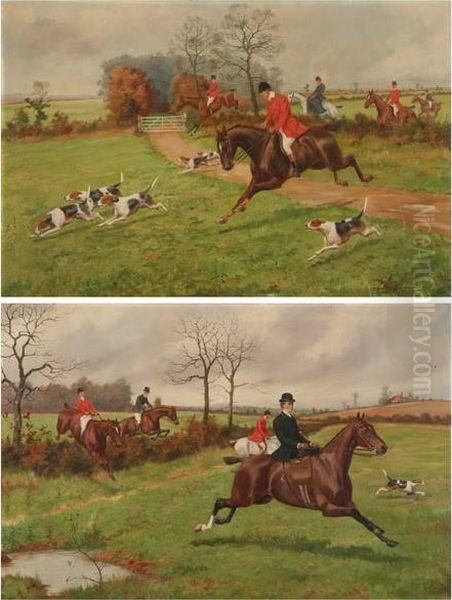 Hunting Scenes: A Pair Oil Painting by George Derville Rowlandson