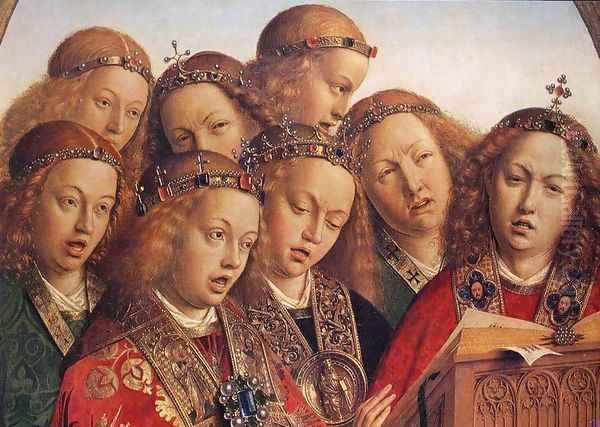 The Ghent Altarpiece- Singing Angels (detail 1) 1427-29 Oil Painting by Jan Van Eyck