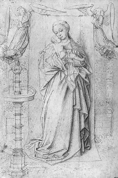 Copy drawing of Madonna by the Fountain Oil Painting by Jan Van Eyck