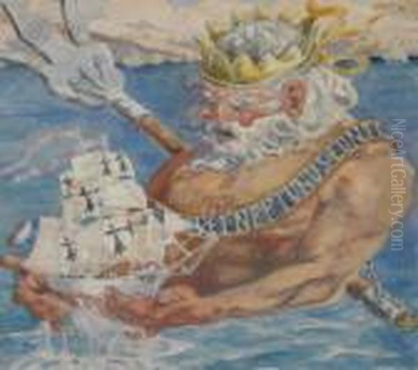 Poseidon Oil Painting by Pierre Roy