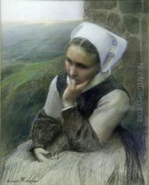 Portrait Of A Breton Girl Oil Painting by Henri Royer