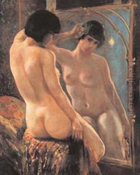 Nuda Allo Specchio Oil Painting by Henri Royer