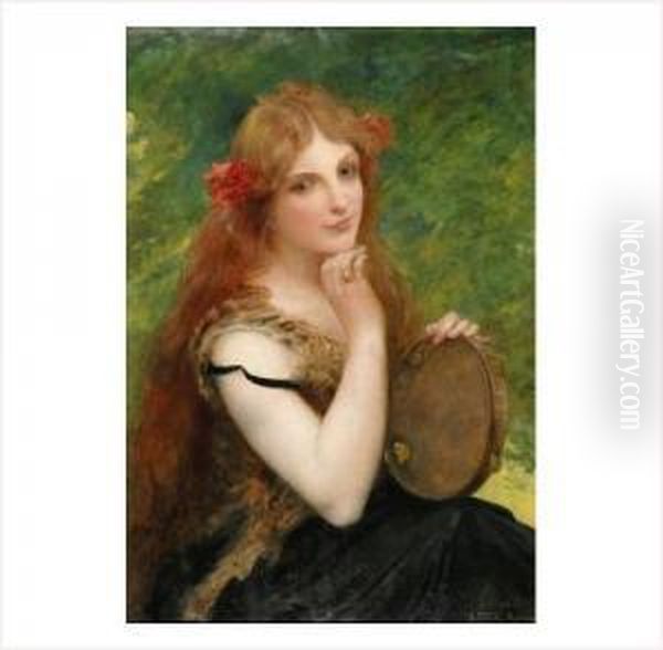 Jeune Femme Au Tambourin Oil Painting by Lionel Noel Royer