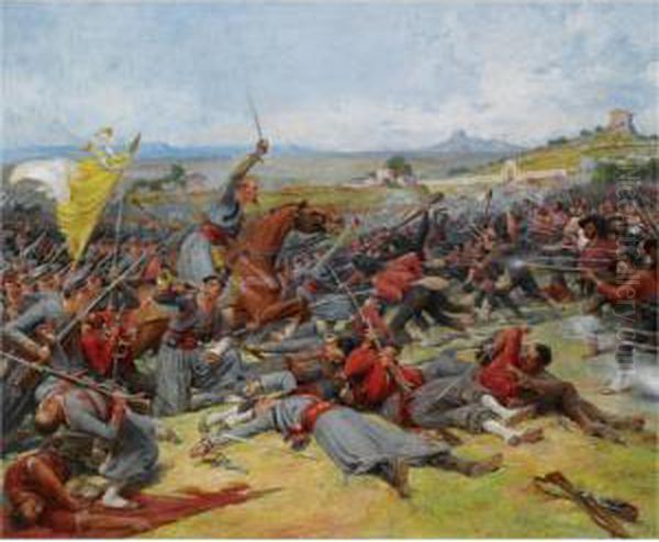 The Battle Near Mentana Oil Painting by Lionel Noel Royer