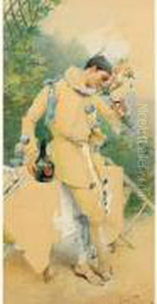 Pierrot Au Bouquet Oil Painting by Lionel Noel Royer