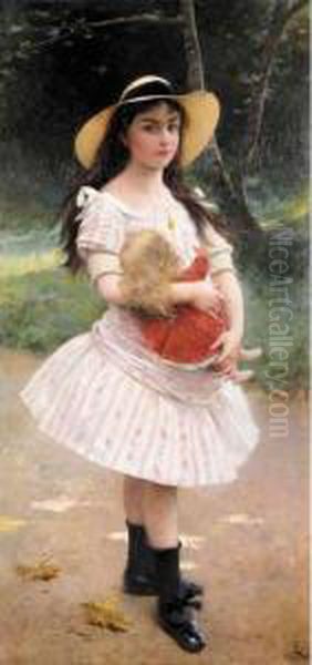 Girl With Puppet Oil Painting by Lionel Noel Royer