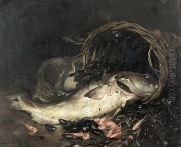 Stillleben Mit Fischen Und Meeresfruchten. Oil Painting by Dominique Rozier