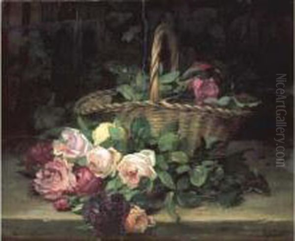 Panier De Roses Oil Painting by Dominique Rozier