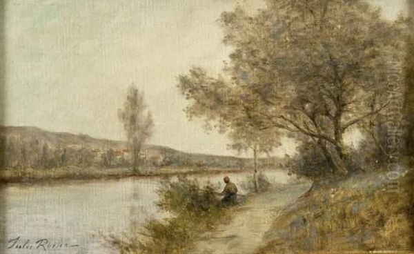 Paysage Champetre, Le Pecheur Oil Painting by Jules Rozier