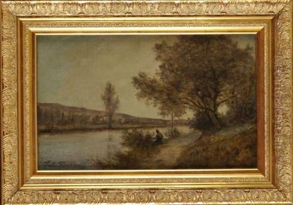 Pecheur Au Bord De La Riviere Oil Painting by Jules Rozier