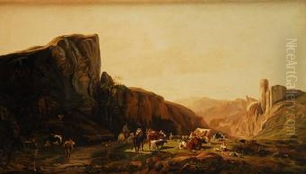 Paisaje De Montana Con Pastores Oil Painting by Jules Rozier