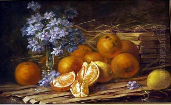 Nature Morte Aux Oranges Huile Sur Toilesignee En Haut A Droite 35,5 X 55 Oil Painting by Jules Rozier