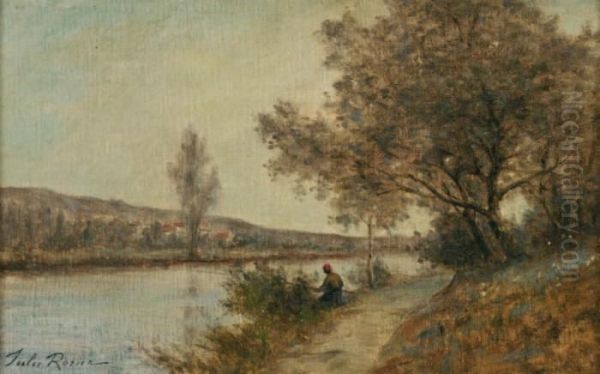 Pecheur En Bordure De Riviere Oil Painting by Jules Rozier