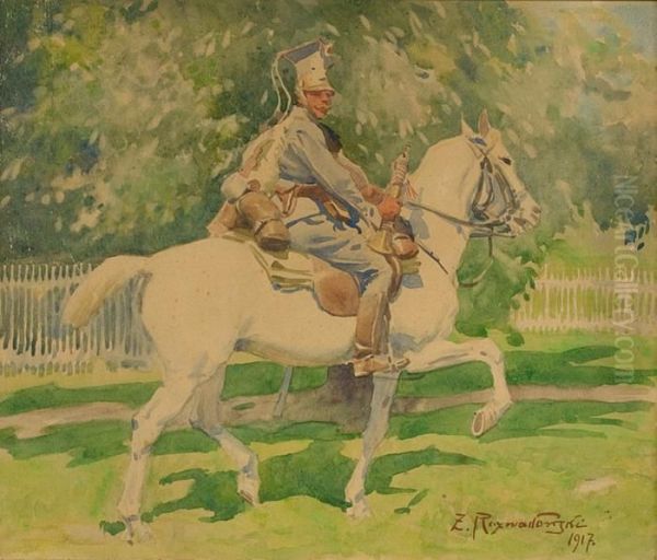 Trebacz 1 Pulku Ulanow Legionow Polskich Oil Painting by Zygmunt Rozwadowski