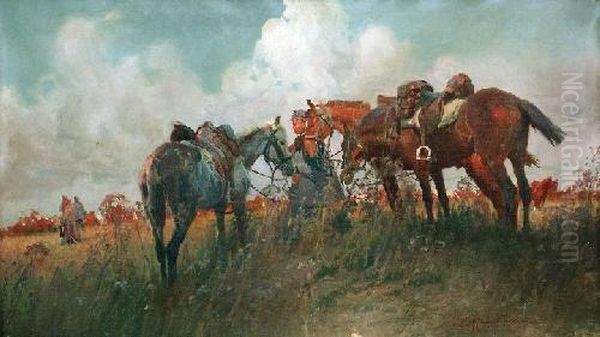 Patrol Oil Painting by Zygmunt Rozwadowski