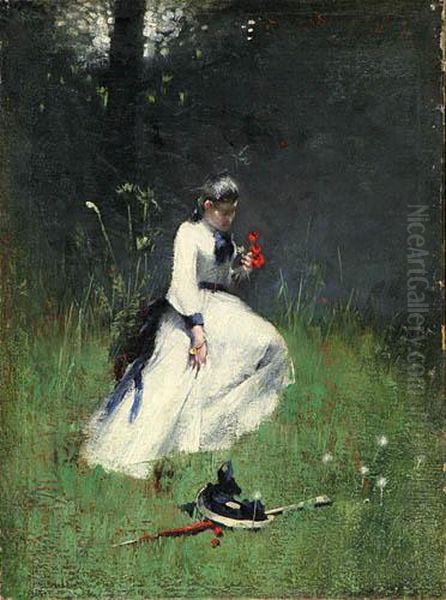 Dziewczyna Zbierajaca Kwiaty, Przed 1900 by Zygmunt Rozwadowski