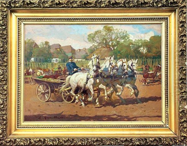 Targ Na Ukrainie W Koropcach Oil Painting by Zygmunt Rozwadowski