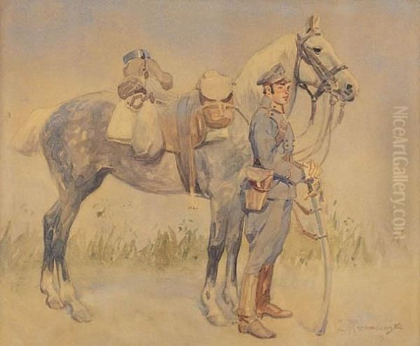 Ulan Z Koniem, 1917 R. Oil Painting by Zygmunt Rozwadowski