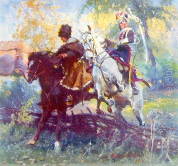 Pogon Za Kozakiem, 1922 R. Oil Painting by Zygmunt Rozwadowski