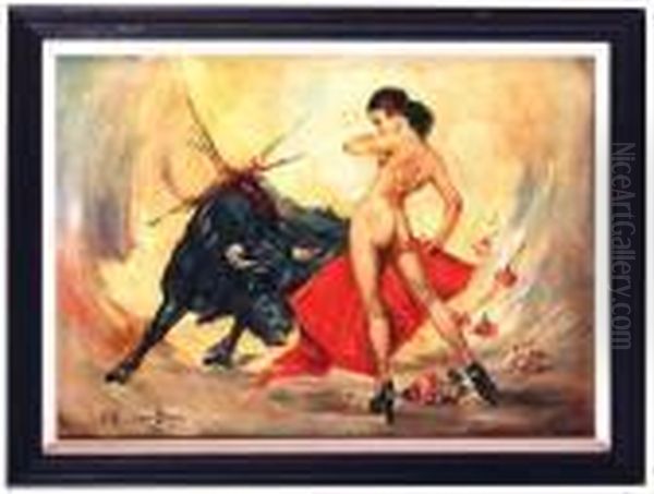 Trincherazo (la Fiesta Brava Desnudo Femenino) Oil Painting by Carlos Ruano Llopis