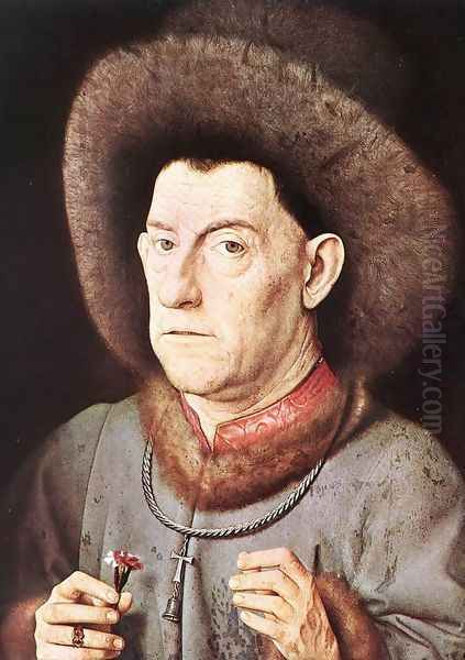 Portrait of a Man with Carnation c. 1435 Oil Painting by Jan Van Eyck