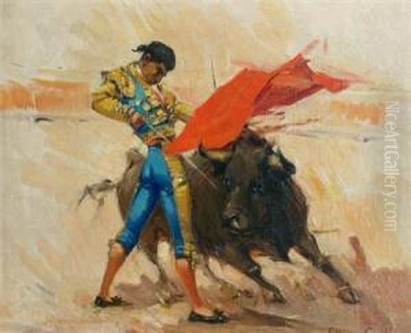 Matador And Bull Oil Painting by Carlos Ruano Llopis