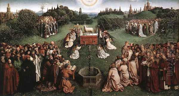 The Ghent Altarpiece- Adoration of the Lamb (detail 1) 1425-29 Oil Painting by Jan Van Eyck